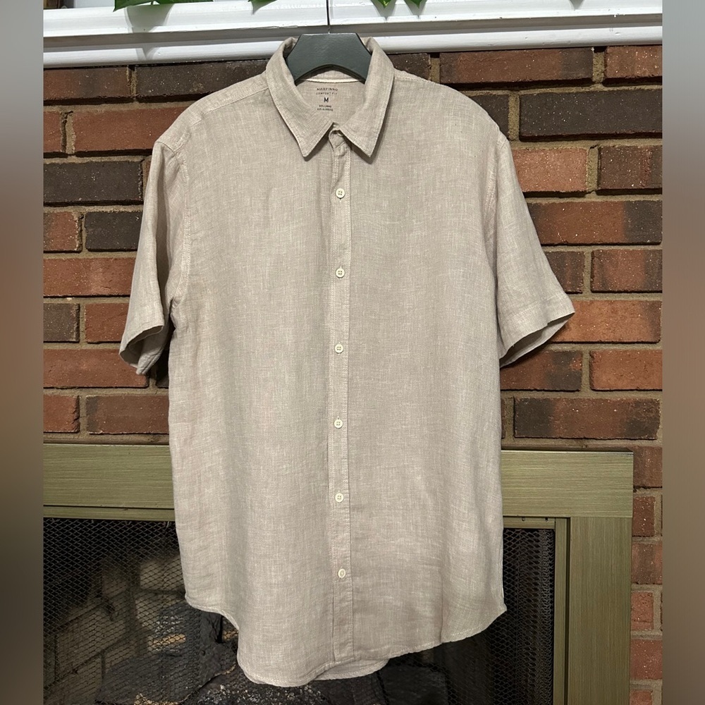 🖤 men’s marfinno comfort fit 55% Linho 45% Algodad button down shirt Size M